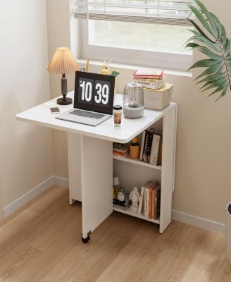 Simplie Fun Fully unfolded 51.18 inches white foldable table, suitable ...