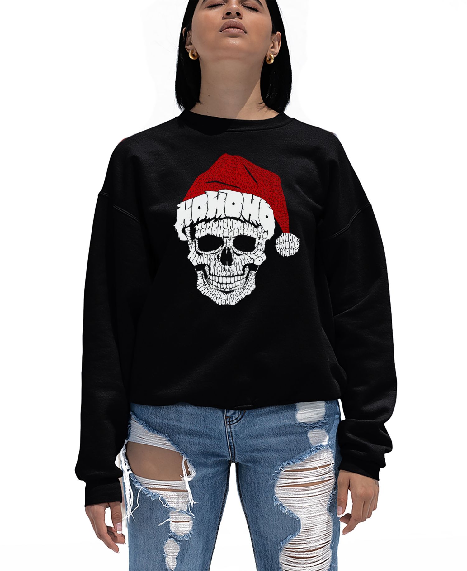 Women's Santa Skull Word Art Crewneck Sweatshirt