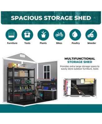 6' x 4.4' Resin Weather Resistant Outdoor Storage Shed with Floor for Garden, Backyard, Pool Tool, Light Grey