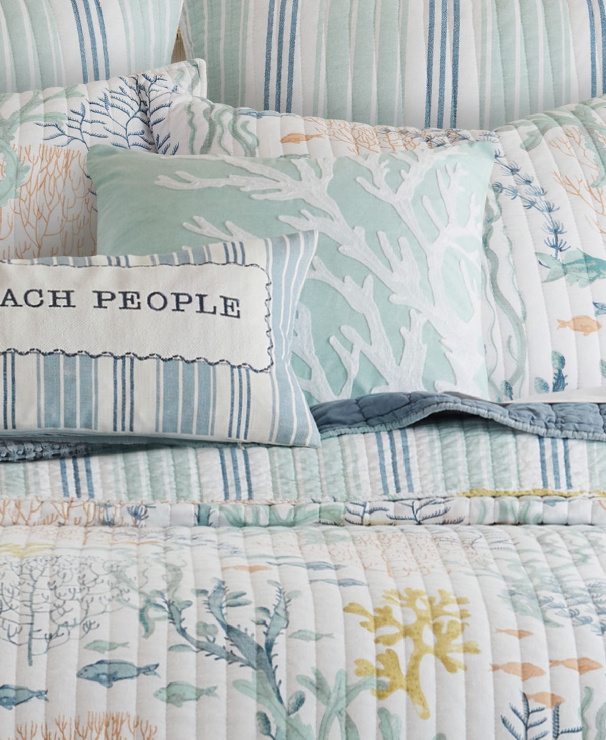 Levtex Ocean Meadow Coral Embroidered Decorative Pillow, 18" X 18" In Teal