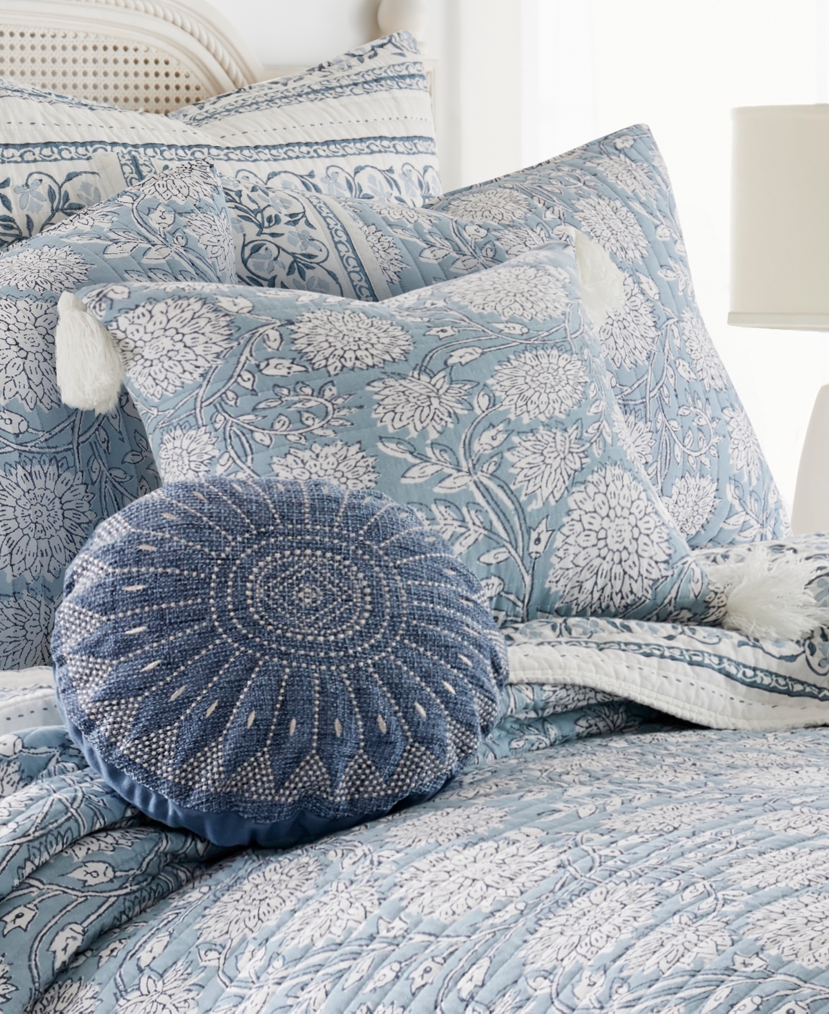 Levtex Adare Floral Print Quilted Decorative Pillow, 18" X 18" In Blue Haze