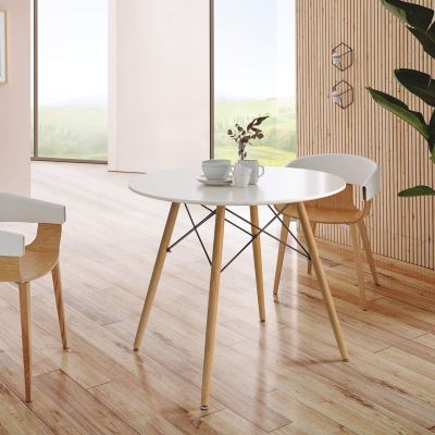 31.5" Round Dining Table Kitchen Table White Dining Table with White MDF desktop and Solid wood legs .Modern Style Coffee Table Leisure Dining Room Round Table for Kitchen Living Room