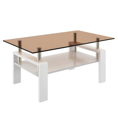 Streamdale Coffee Table – 1 Pc, Tempered Glass & MDF, Metal Legs, 2-Tier Modern Design, Smooth Edges, Living Room Furniture