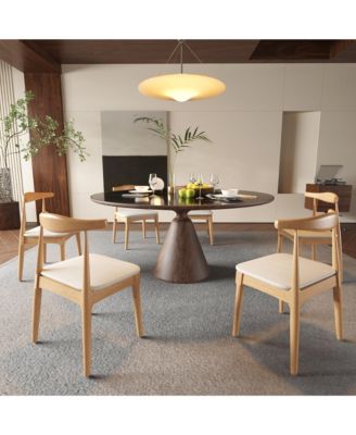 Mid Century Dining Room Chairs Set of 2,Wood and Fabric Upholstered Four Dining Chairs