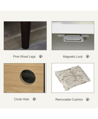 Wooden Cat House with Soft Cushion, Decorative Kitten Condo Side Table, Elevated Pet House with Storage Space