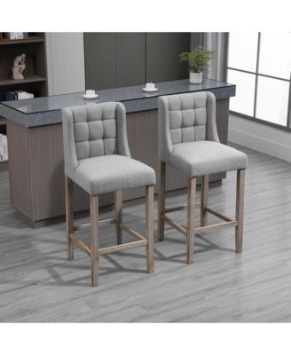 AOSOM BUSINESS Modern Bar Stools, Tufted Upholstered Barstools, Pub Chairs with Back, Rubber Wood Legs for Kitchen, Dinning Room, Set of 2, Grey