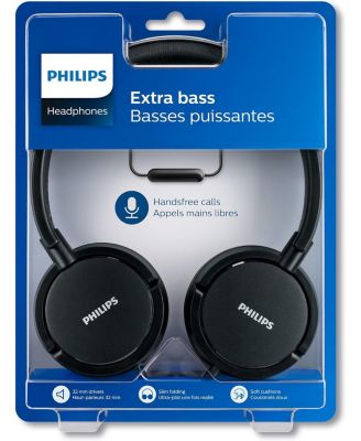 Wired Headphones Flat Folding, 32mm Drivers, In-Line Microphone, Lightweight, Comfortable Fit, 3.5mm Jack - Black
