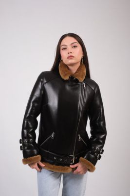 Women's Leather Sheepskin Jacket, Brown, Created for Macy's