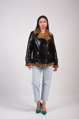 Women's Leather Sheepskin Jacket, Brown, Created for Macy's