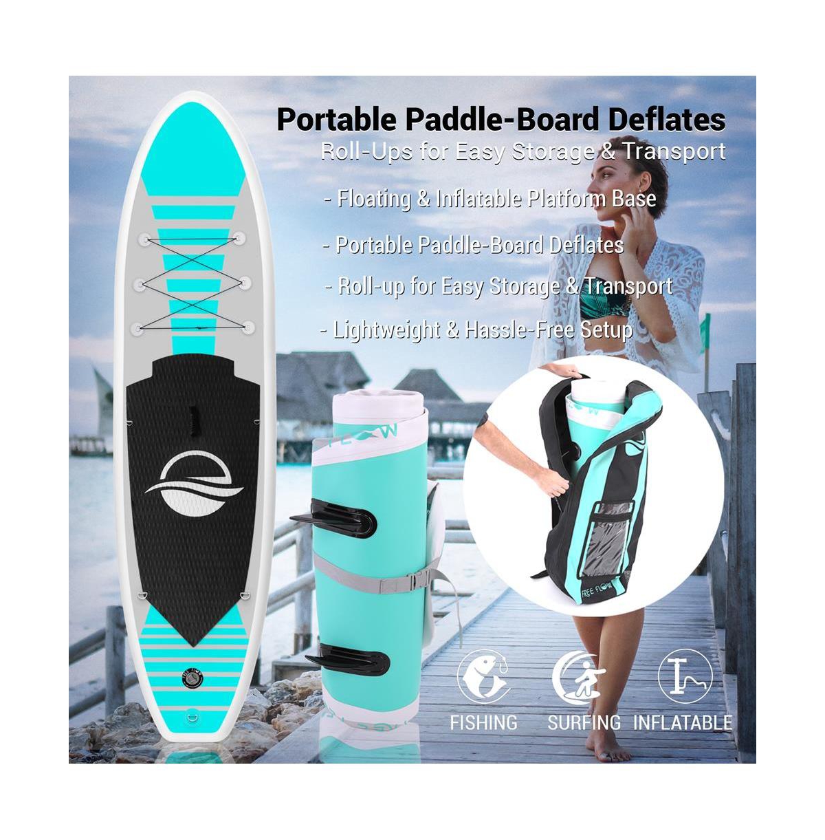 SereneLife Free-Flow Inflatable Sup, Stand-Up Paddle-Board (10.5 ft.)
