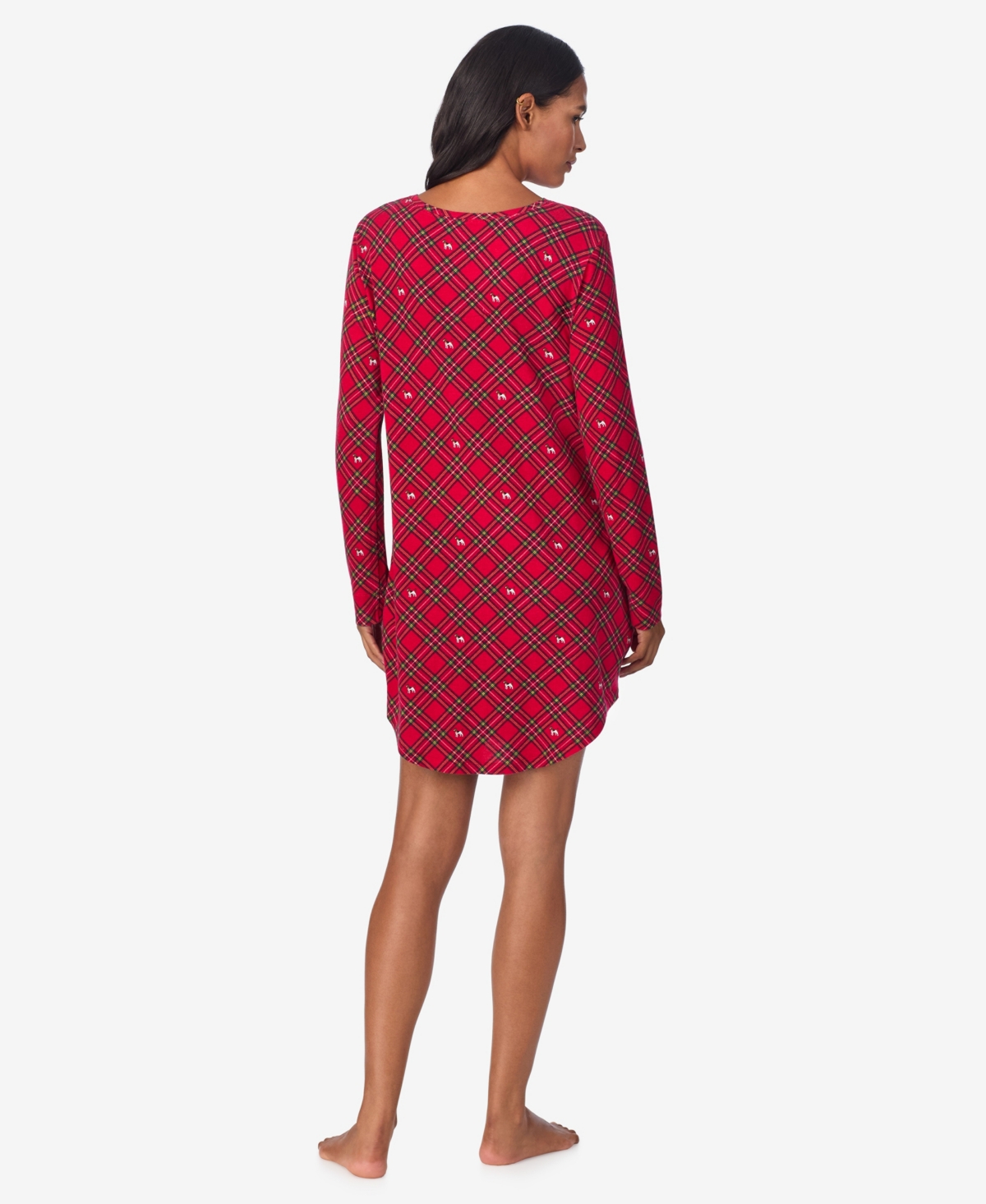 Ralph Lauren Lauren  Long Sleeve Henley Nightgown In Red Plaid