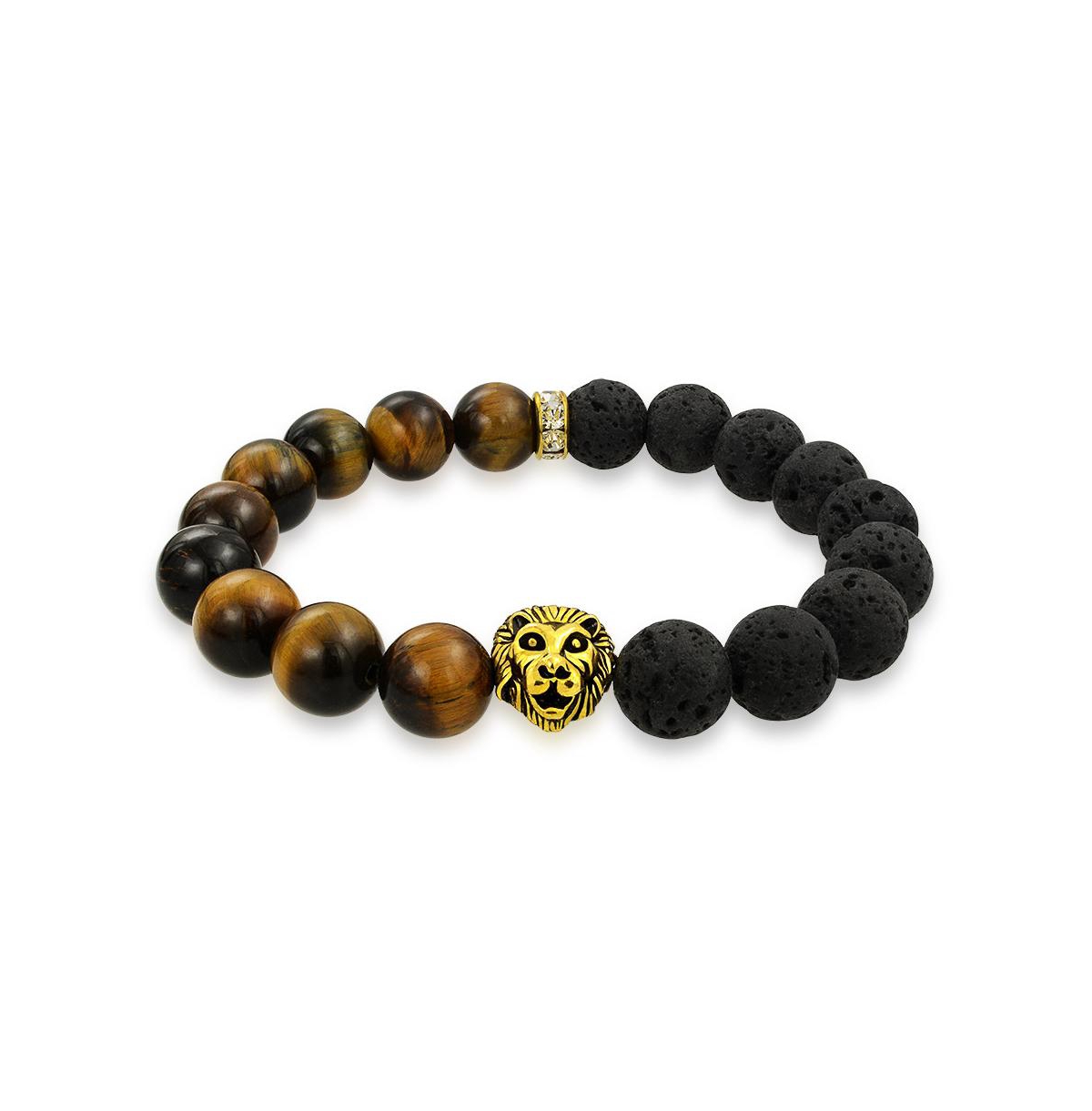 Jungle Animal Brown Tiger Eye Black Onyx Bead Stretch Loin Bracelet - Brown