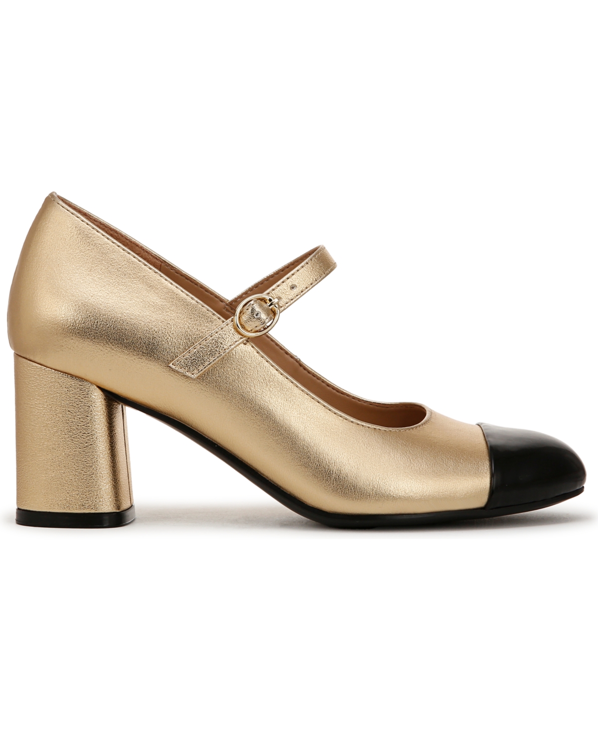 Naturalizer Lovable Mary-Jane Cap Toe Pumps -Black Faux Leather