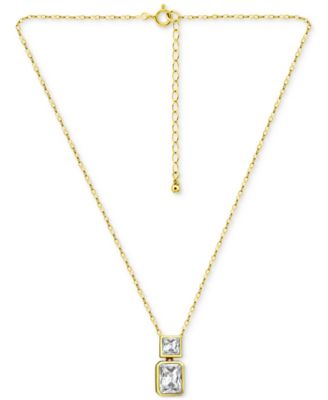 Cubic Zirconia Octagon & Square Pendant Necklace in 18k Gold-Plated Sterling Silver, 16" + 2" extender, Created for Macy's