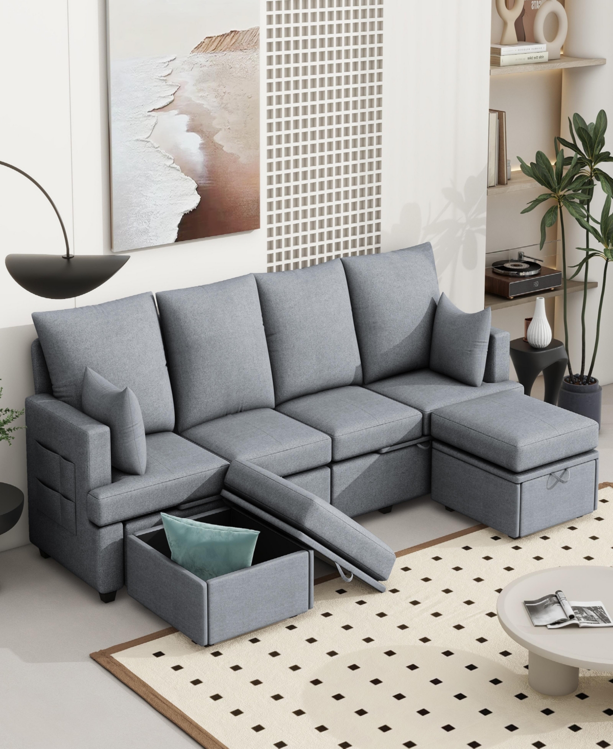 Streamdale Furniture Modern U shape Modular Sofa, 6 Seat Chenile sectional Couch Set with 2 pilows lncluded, freely CombinableIndoor Funiture for Livi