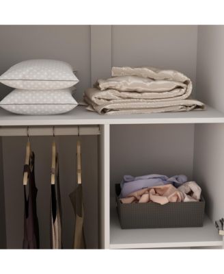 FAMAPY White 4-Door Big Wardrobe Armoires with Hanging Rods, 2-Drawer