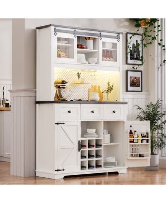 71" Farmhouse Pantry Cabinet with Storage and Power Outlets