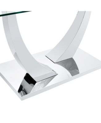 Table and chair set.Contemporary, minimalist rectangular dining table featuring a clear tempered glass top and sleek silver legs. Paired with chairs made of PU material cushion and silver metal legs.