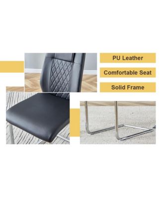 Table and chair set.A Modern Minimalist Style Round Clear Tempered Glass Table with silver Metal Legs.Paired with 4 chairs with Modern PU Leather High Back Upholstered and C-Tube Chrome Legs.