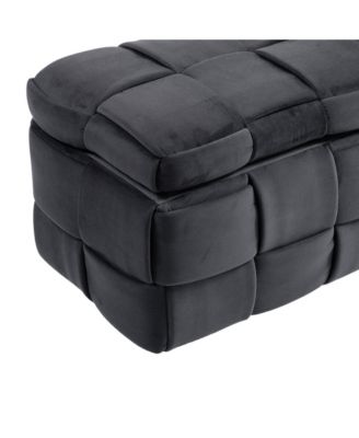 Storage Ottoman, Bedroom End Bench, Upholstered Fabric Storage Ottoman with Safety Hinge, Entryway Padded Footstool, Ottoman Bench for Living Room & Bedroom (Black)