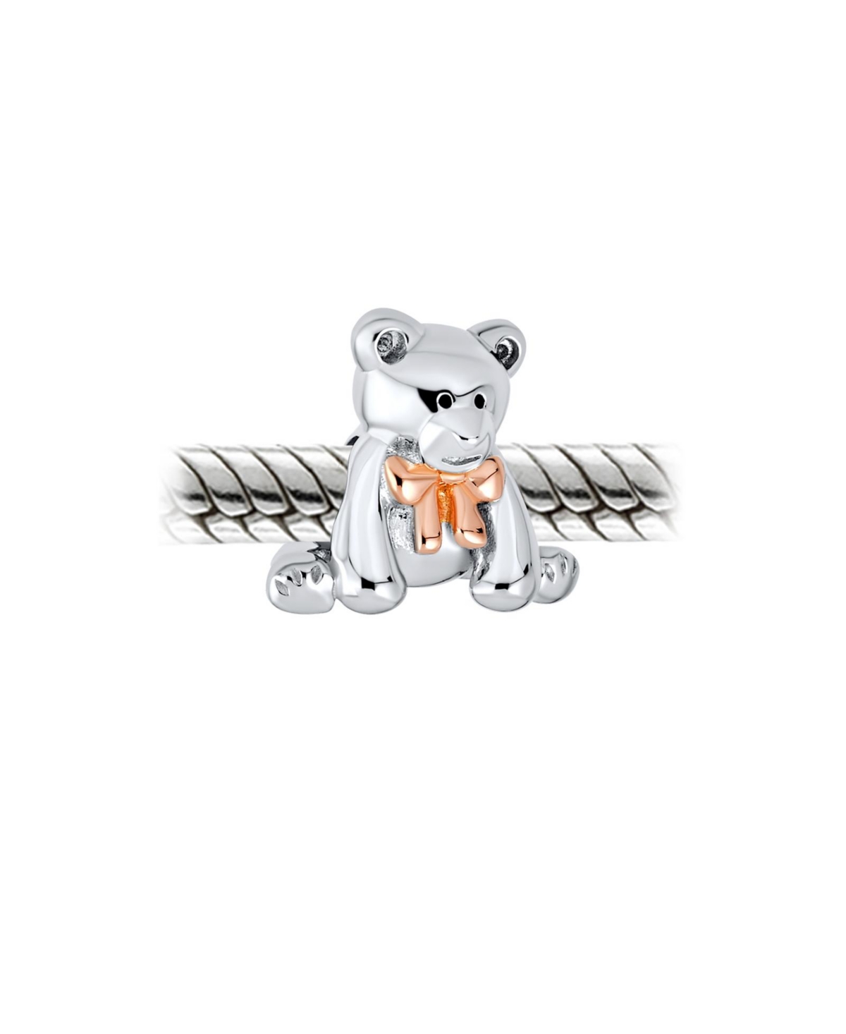 Bling Jewelry Stuffed Animal Teddy Bear Charm Bead Rose Gold Plated Sterling Silver - Two-tone