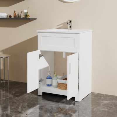 Goodyo 24" Sink Bathroom Vanity Laundry Cabinet Combo, White