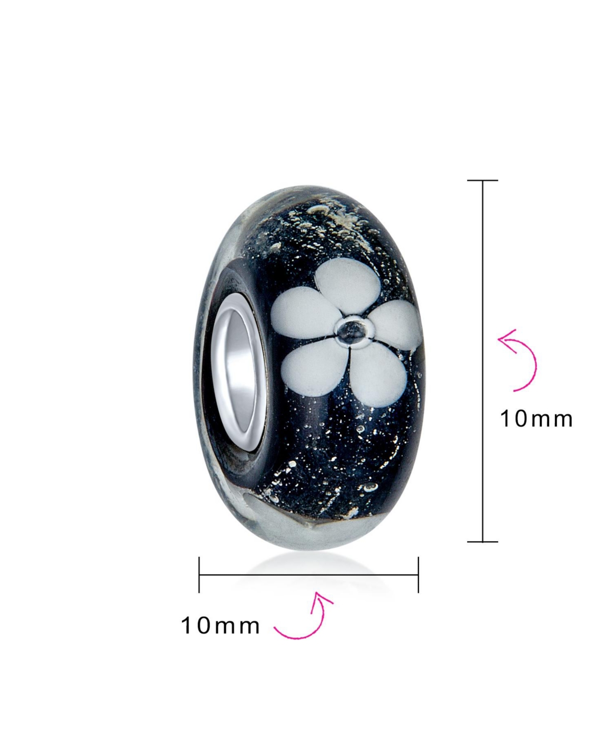 Bling Jewelry Translucent Floral Glass Charm Bead for European Bracelets with Silver Core