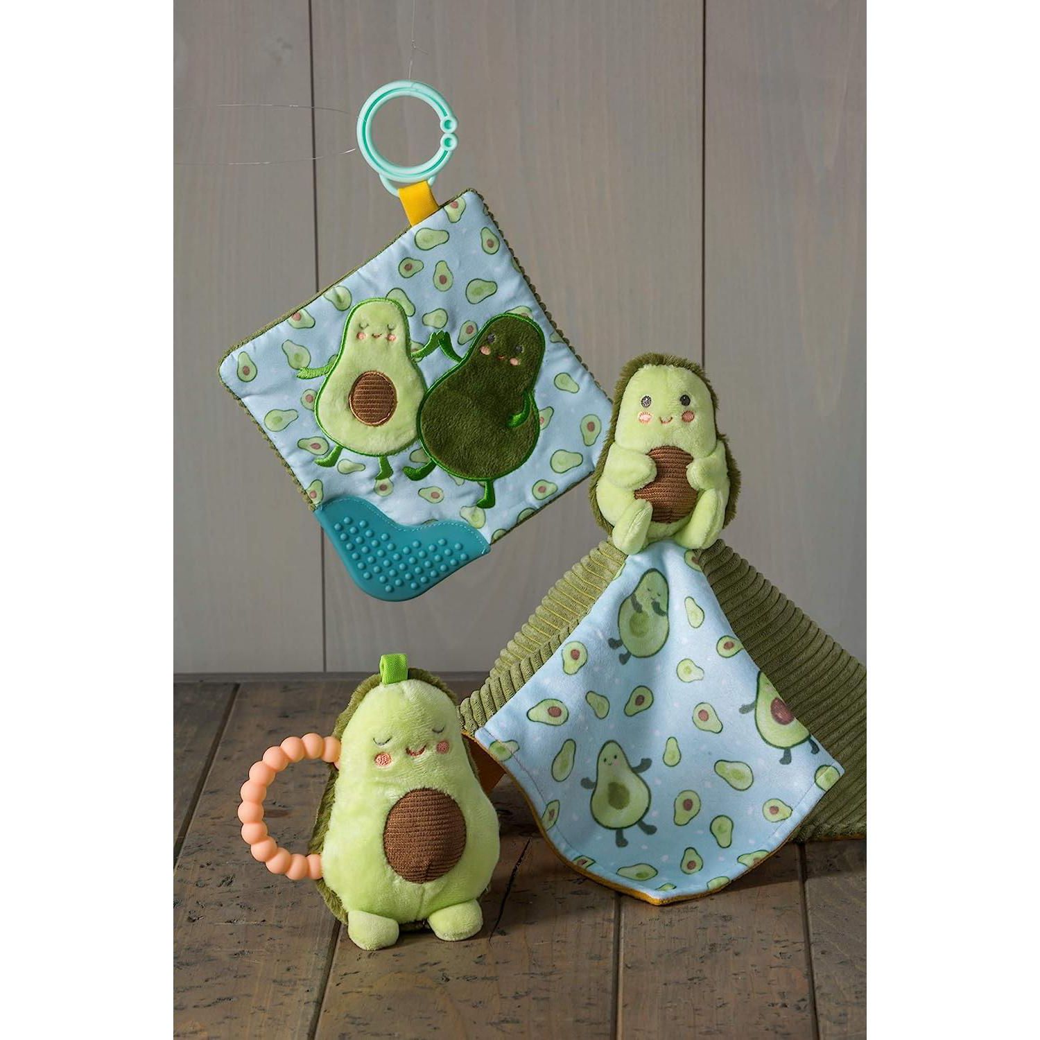 Crinkle Teether Toy with Baby Paper and Squeaker, Yummy Avocado