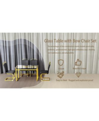 51" Glass Dining Set (4 Chairs) + Golden Legs