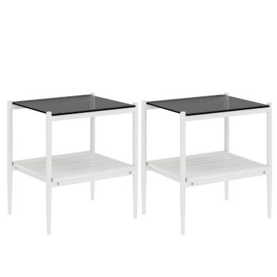  Gray Glass End Table, Set of 2