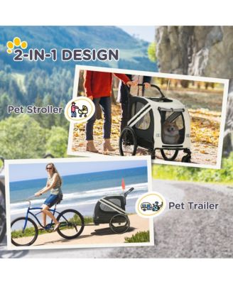 2-in-1 Pet Bike Trailer for Small Dogs, Road-Visibility Bicycle Stroller, Weather-Strong Bike Wagon Trailer Sidecar Attachment, White