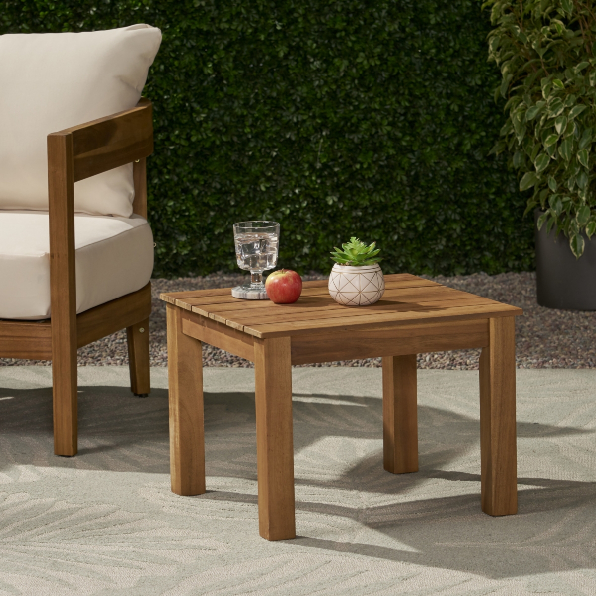 Streamdale Furniture Acacia Wood Slat-Top Side Table: Minimalist Elegance For Outdoor Spaces