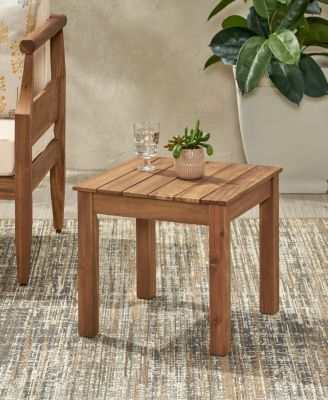 Acacia Wood Slat-Top Side Table: Minimalist Elegance For Outdoor Spaces