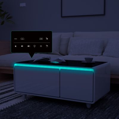 Streamdale Smart Coffee Table w/ Fridge, Speaker, Charging, Lights