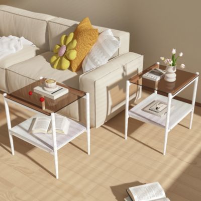 + 2-Piece Set + Glass Top + Modern Design + Rectangle End Table