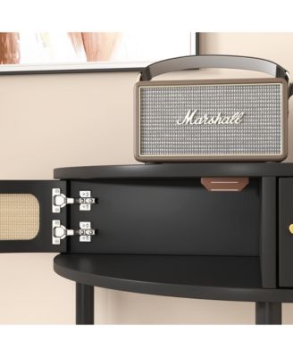 Semicircle Sofa Side Table with Rattan Storage