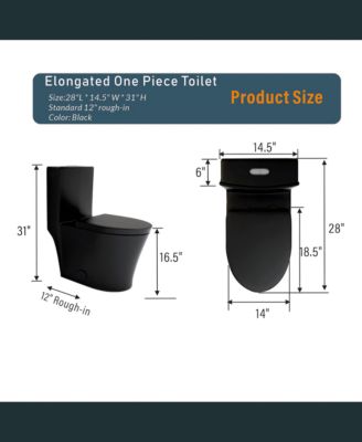 Streamdale Matte Black Dual Flush Elongated Toilet, 1000g Map