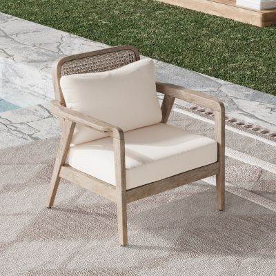 Outdoor Acacia Wood Patio Club Chair, Patio Furniture, Waterproof Thick Cushion Deep Seating for Porch, Garden, Backyard, Balcony, Weight Capacity 400lbs, Light Brown finish, Cream cushion
