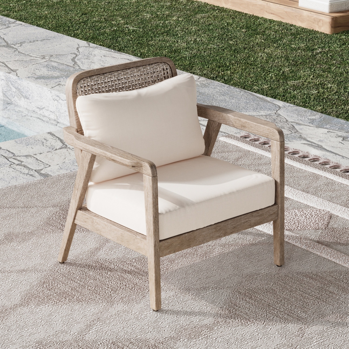 Outdoor Acacia Wood Patio Club Chair, Patio Furniture, Waterproof Thick Cushion Deep Seating for Porch, Garden, Backyard, Balcony, Weight Capacity 400