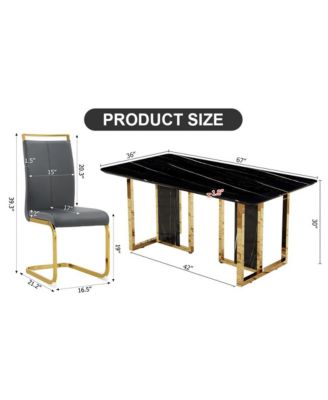 Table and chair set. Modern dining table with MDF top and beautiful MDF legs. Equipped with comfortable PU chairs and metal legs. Suitable for a wide range of decorative styles.