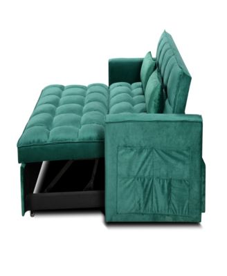 Modern flannel double sofa with folding bed, small double sofa with three in one convertible sofa bed, adjustable backrest and storage space, including pillows, perfect for living room or bedroom