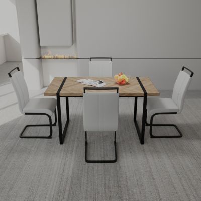  4-Piece Industrial Dining Table and Armless Chair Set