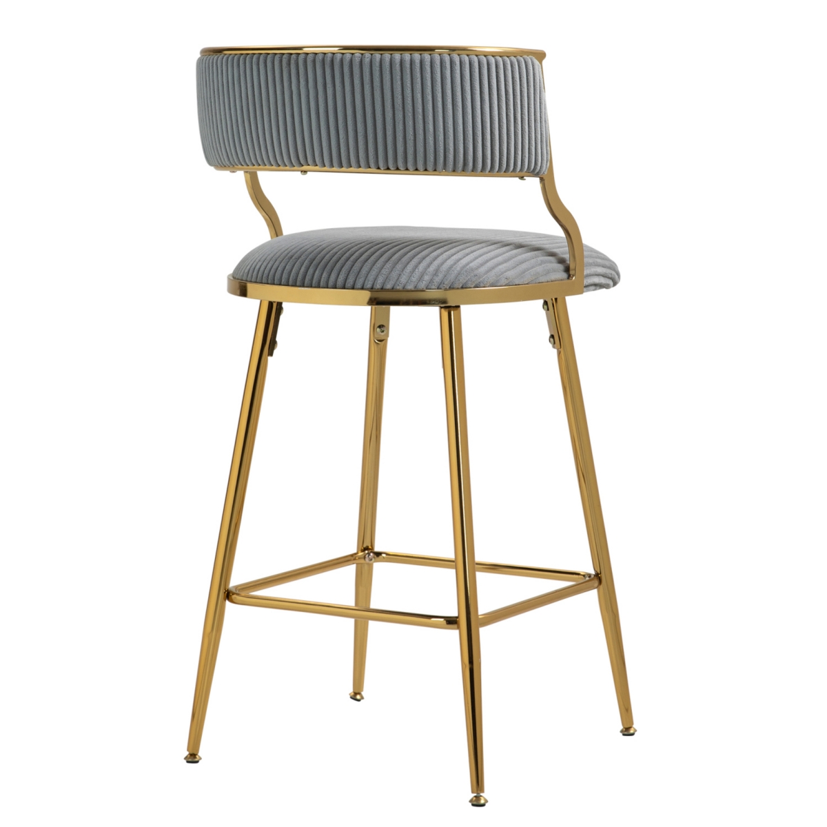 Simplie Fun Set Of 2,26" Counter height bar stools Corduroy kitchen island counter bar stool with back, golden chromed base and footrest (Grey)