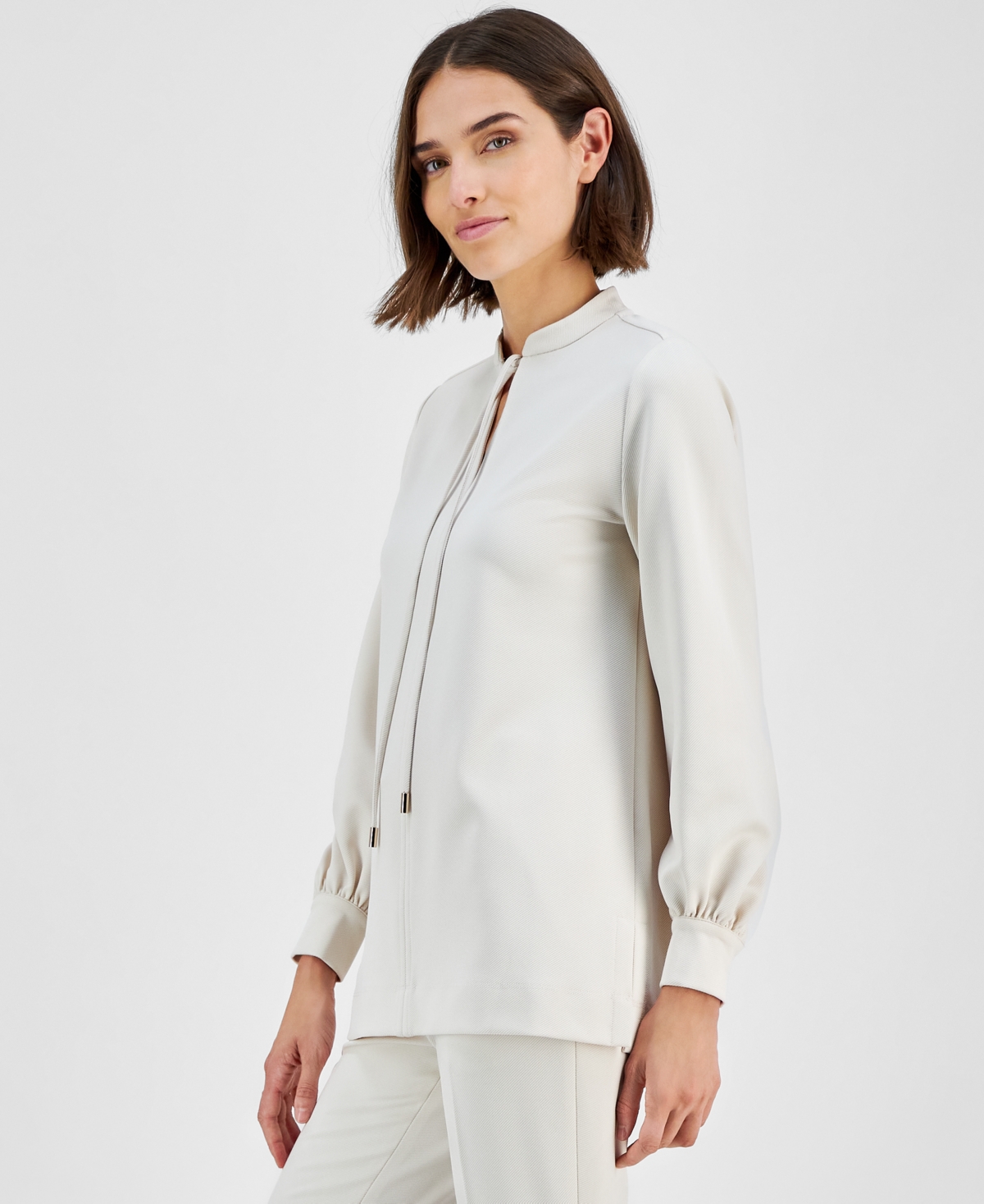 ANNE KLEIN WOMEN'S TIE-NECK POET-SLEEVE TUNIC 