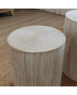 Set of 3 Whitewash Wood Coffee Table with clear and visible tree rings