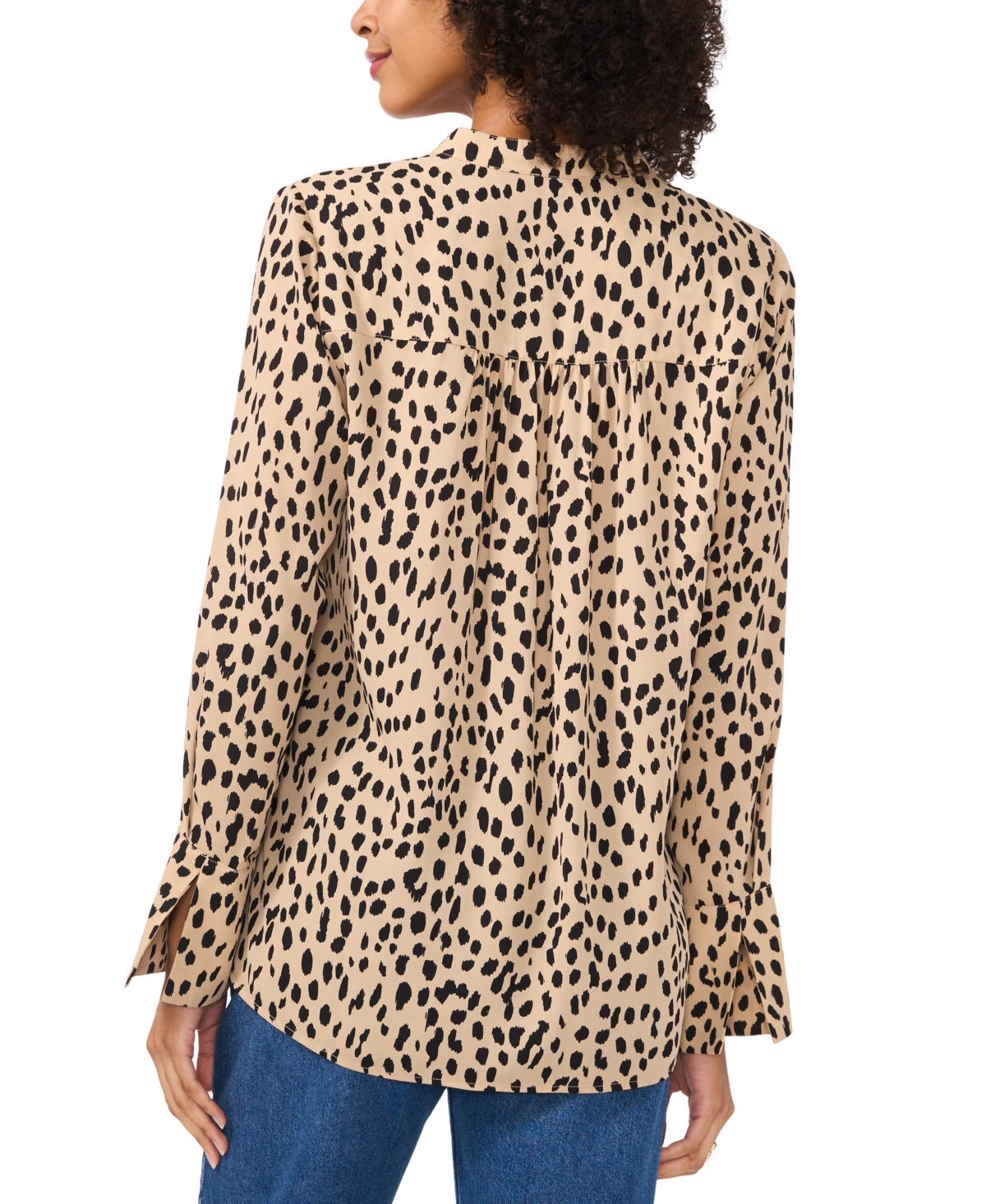 Vince Camuto Women's Animal-Print Split-Neck Bell-Sleeve Top