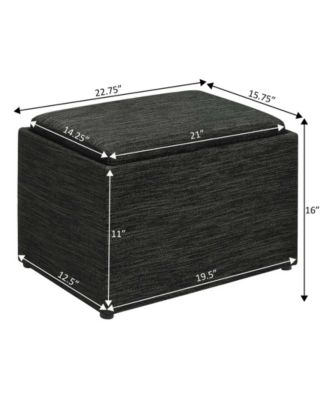 22.75" Faux Linen Accent Storage Ottoman with Tray