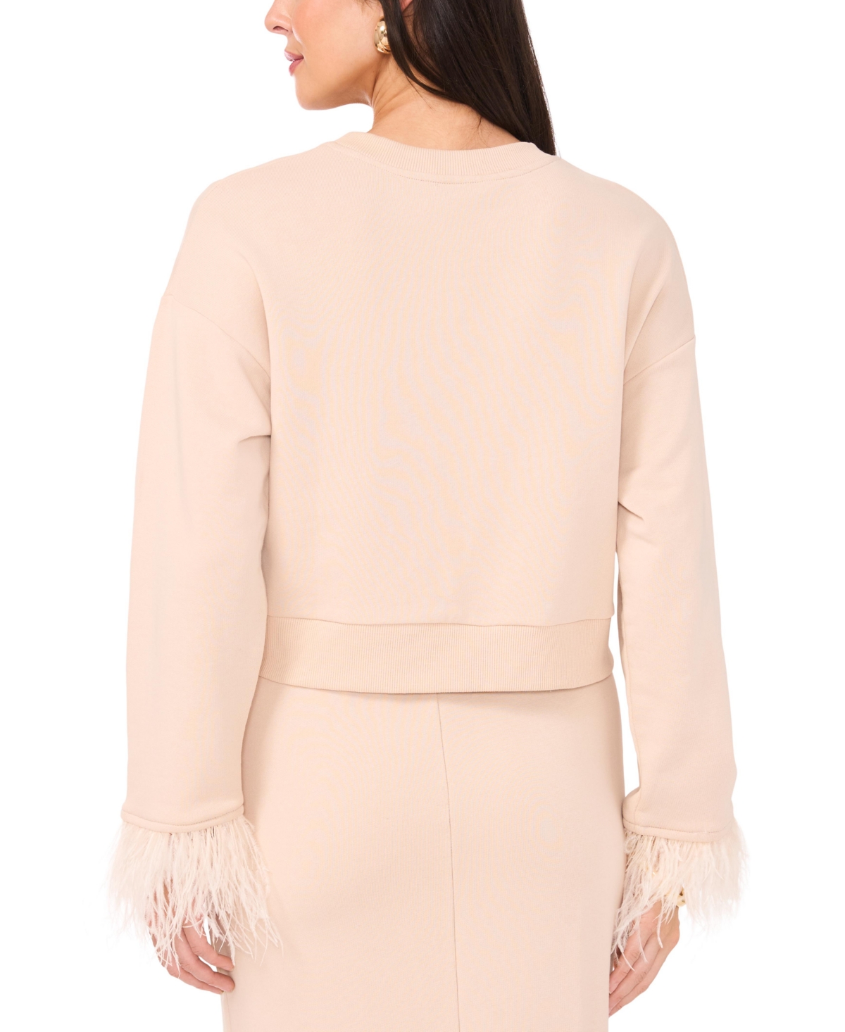Vince Camuto Women's Feather-cuff Crewneck Sweater In Rose Water