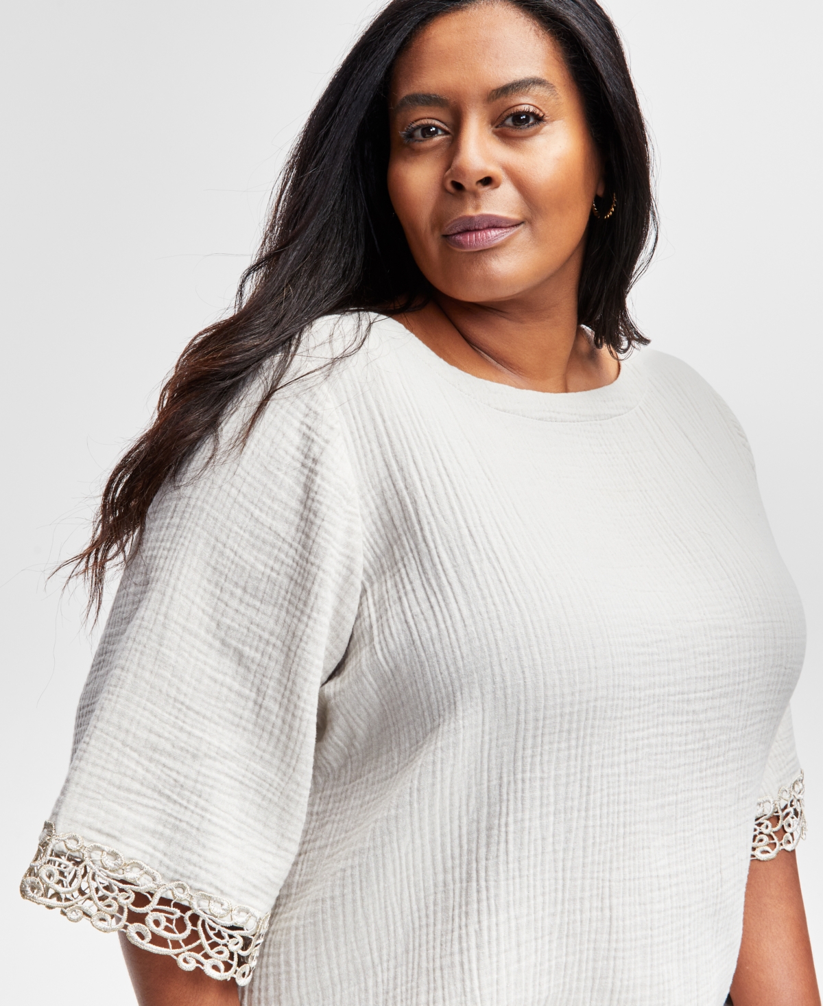 Jm Collection Plus Size Dolman-Sleeve Gauze Top, Exclusively at Macy's