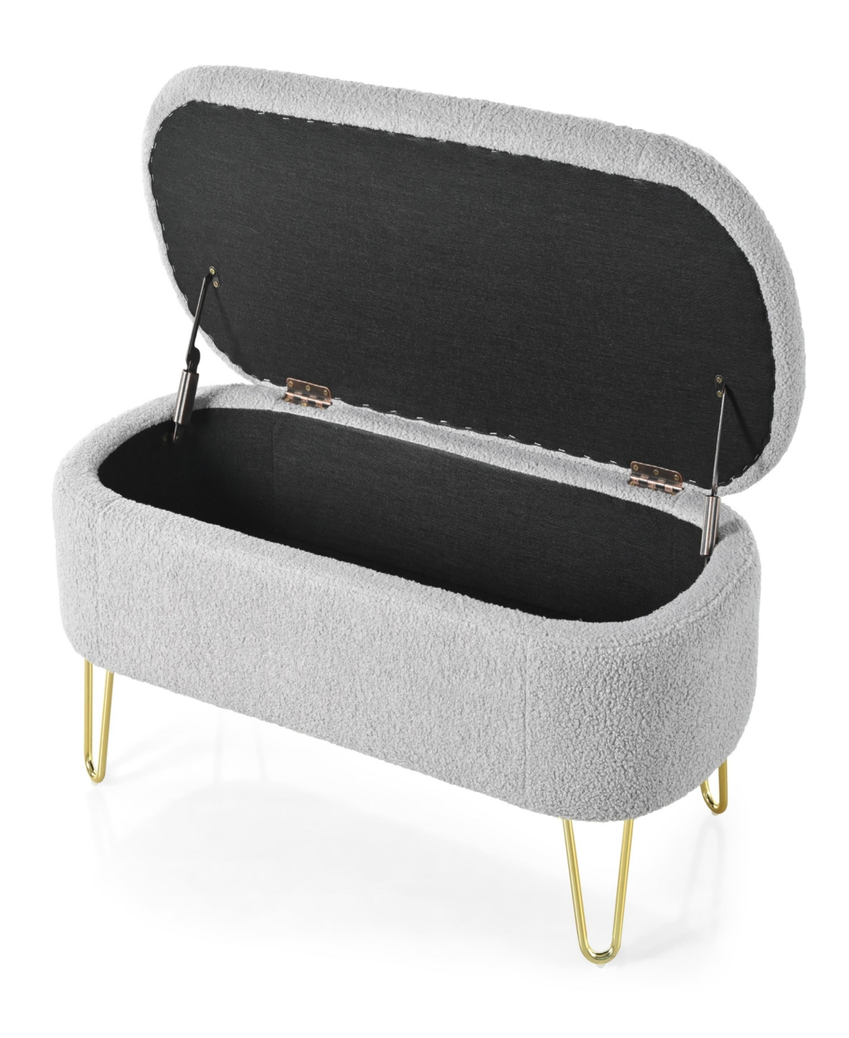 Streamdale Furniture Oval Storage Bench for Living Room Bedroom End of Bed, Upholstered Storage Ottoman Entryway Bench With Metal Legs,- Grey